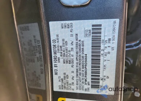 2023 Ford Bronco Sport Big Bend z USA, uszkodzony, nr VIN 3FMCR9B63PRD56604